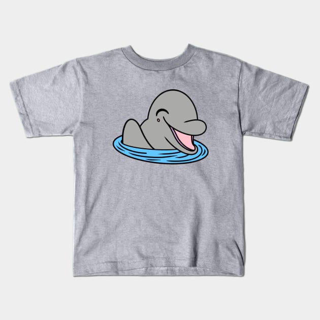 Cute happy dolphin greeting Kids T-Shirt by Andrew Hau